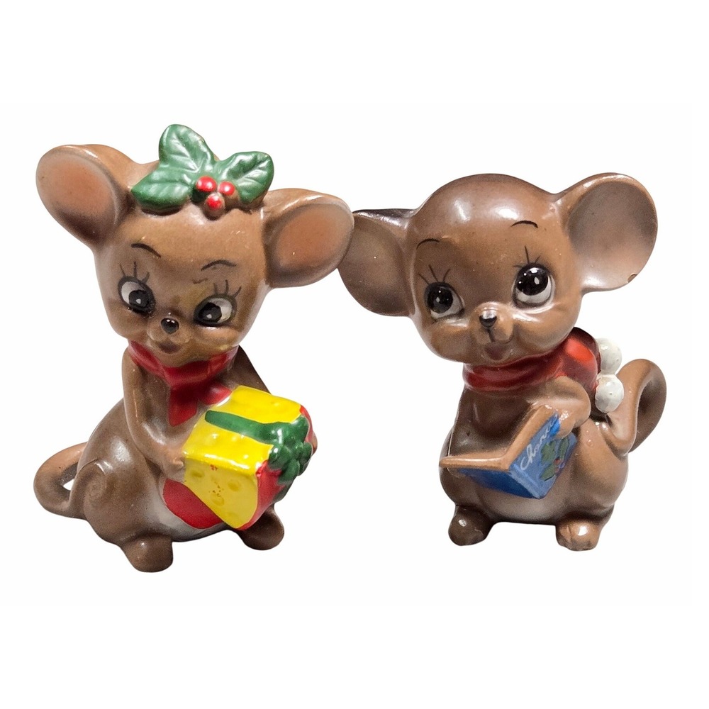 Josef Originals Vintage Christmas Mouse Figurines Set of 2 Japan Ceramic MCM